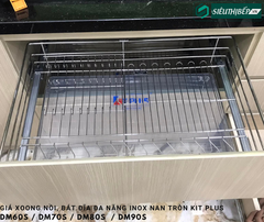 Giá xoong nồi, bát đĩa đa năng Kit Plus DM60S / DM70S / DM80S  / DM90S (Lắp âm tủ - lắp gắn cánh - Inox nan tròn)