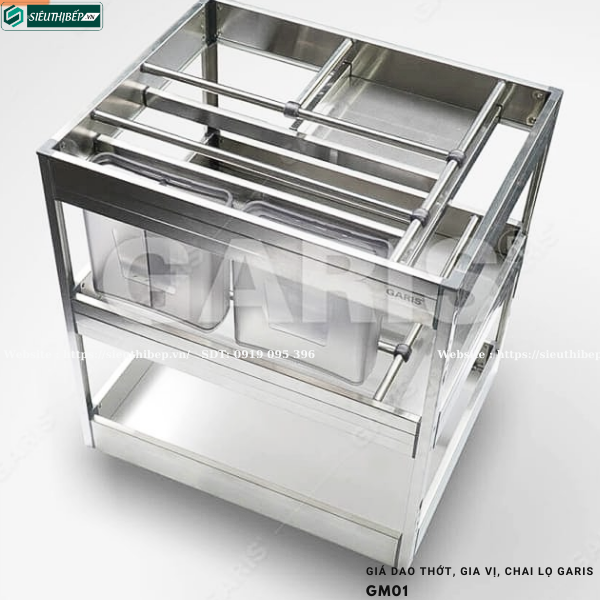 Giá dao thớt, gia vị, chai lọ Garis GM01 (Nan tạo hình dạng hộp, inox, dùng cho cánh kéo)