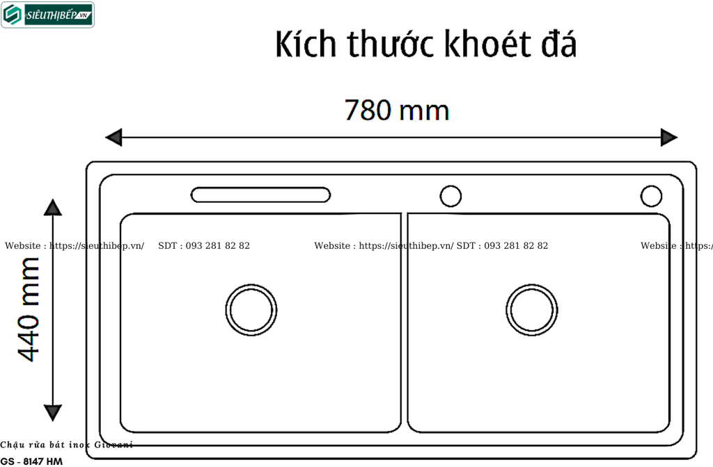 Chậu rửa bát Giovani GS - 8147 HM (Inox - 2 hộc lệch)