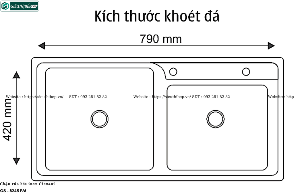 Chậu rửa bát Giovani GS - 8245 PM (Inox - 2 hộc lệch)