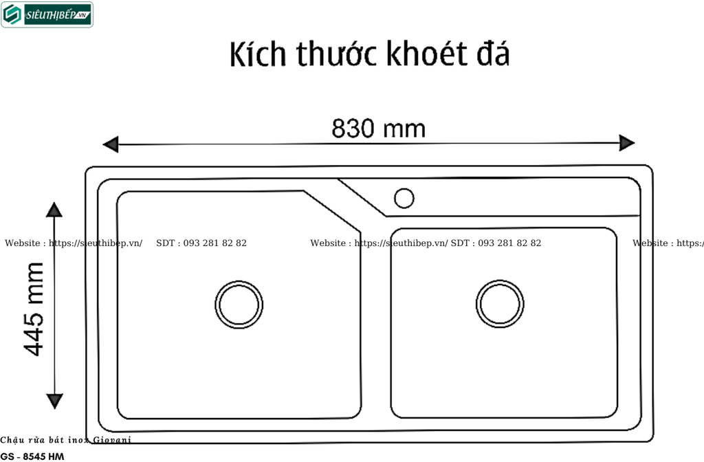 Chậu rửa bát Giovani GS - 8545 HM (Inox - 2 hộc lệch)