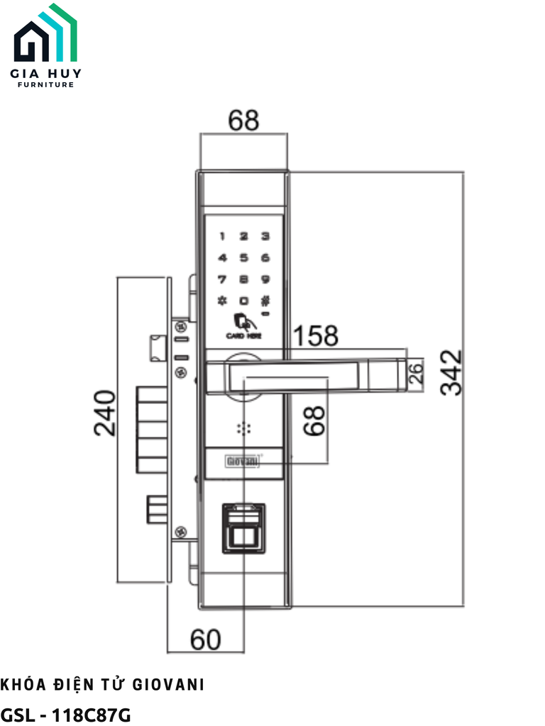 Khoá điện tử Giovani GSL - 118C87GL (Bên trái) / GSL - 118C87GR (Bên phải)