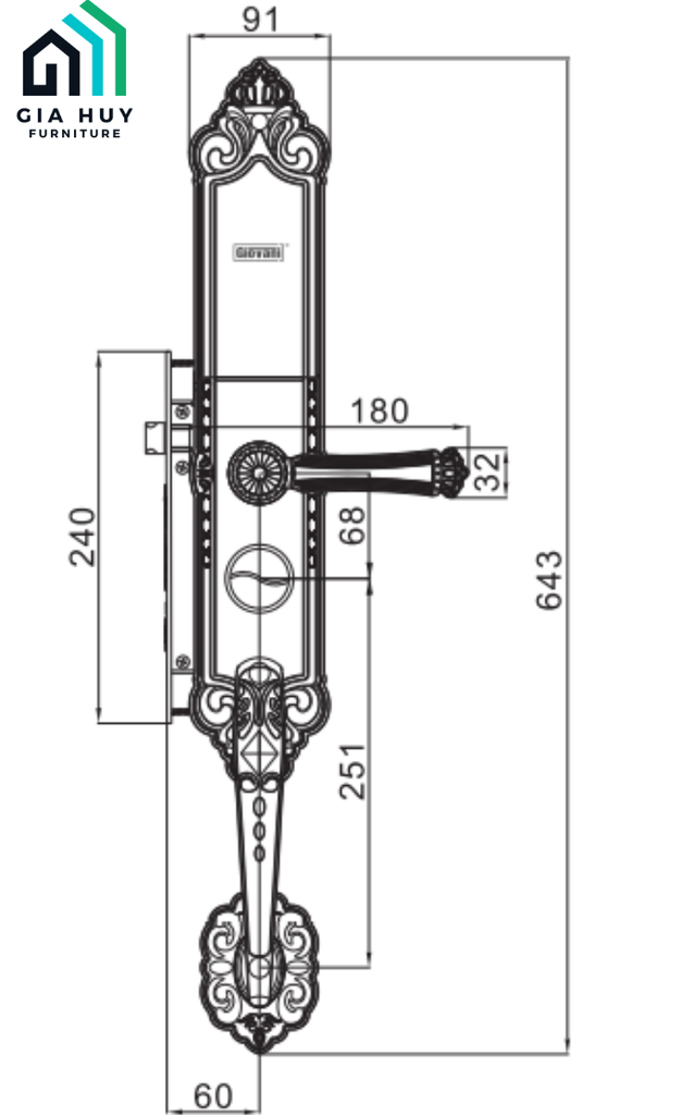 Khóa đại sảnh Giovani GSL - A165 (Tân cổ điển - Màu đồng / Màu vàng)