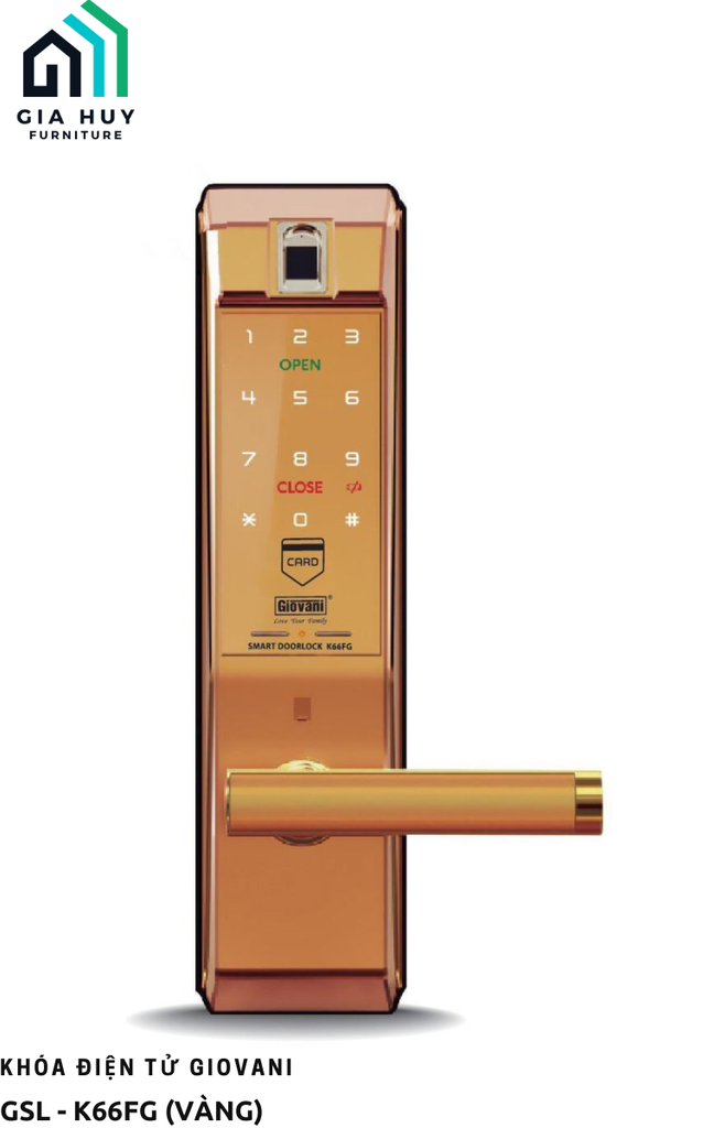 Khóa điện tử Giovani GSL - K66BS (Đen bạc) / GSL - K66BG (Đen vàng) / GSL - K66FG (Vàng)