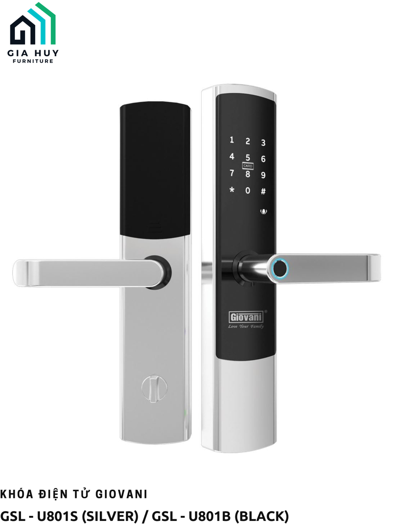 Khóa điện tử Giovani GSL - U801S (Silver) / GSL - U801B (Black) / GSL - U801G (Gold black)