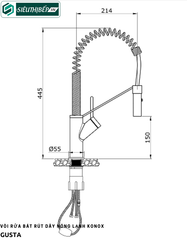 Vòi rửa bát Konox GUSTA (Mạ chrome rút dây nóng lạnh)