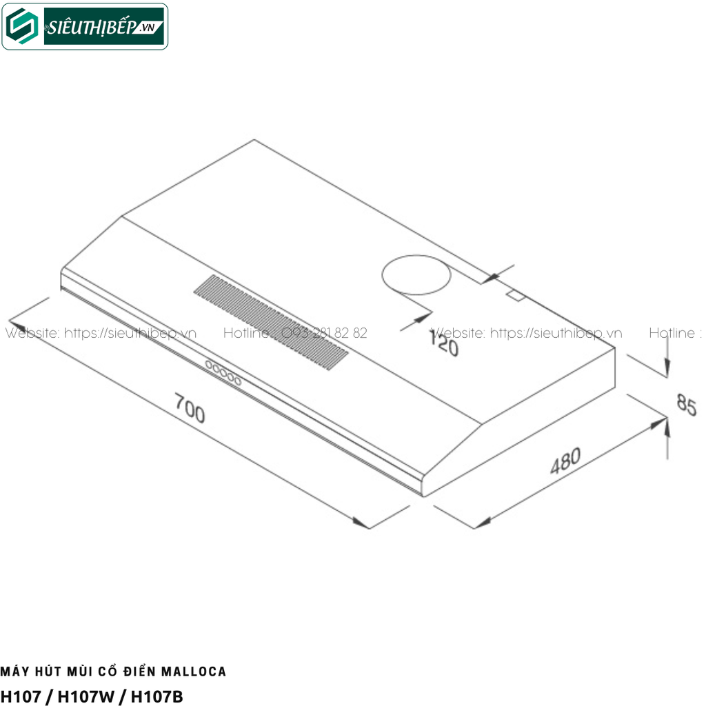 Máy hút mùi Malloca H107 / H107W / H107B (Cổ điển)