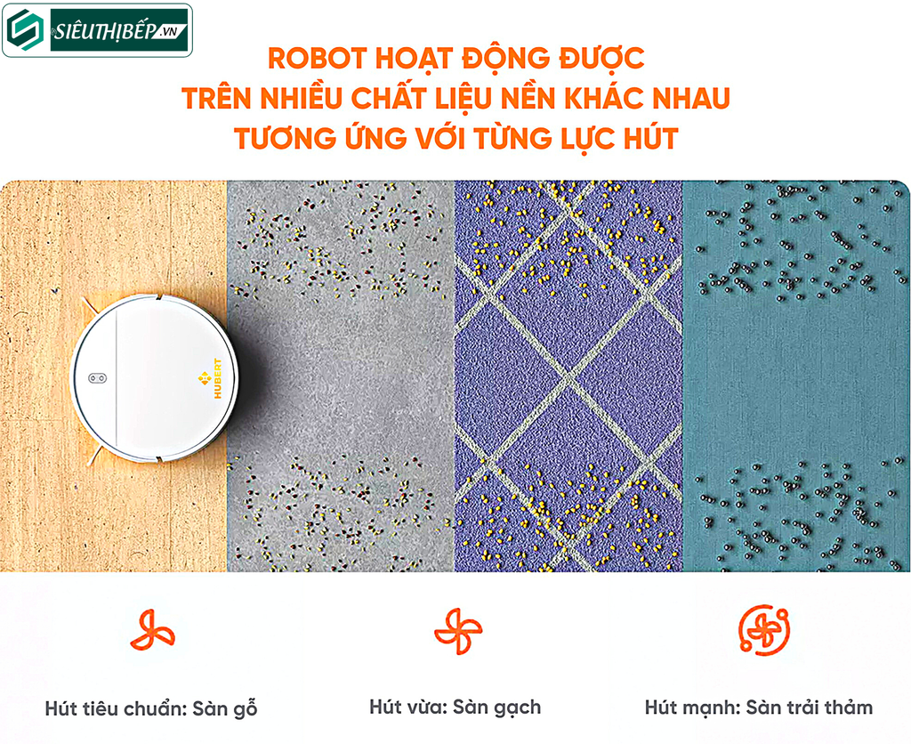 Robot hút bụi lau nhà Hubert HB - D68 - W / HB - D68 - B (Điều khiển bằng APP, giọng nói)