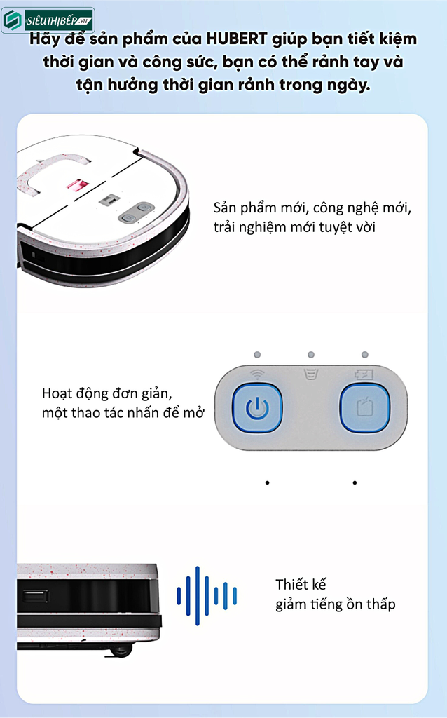 Robot hút bụi lau nhà Hubert HB - S66 (Điều khiển bằng APP, giọng nói)