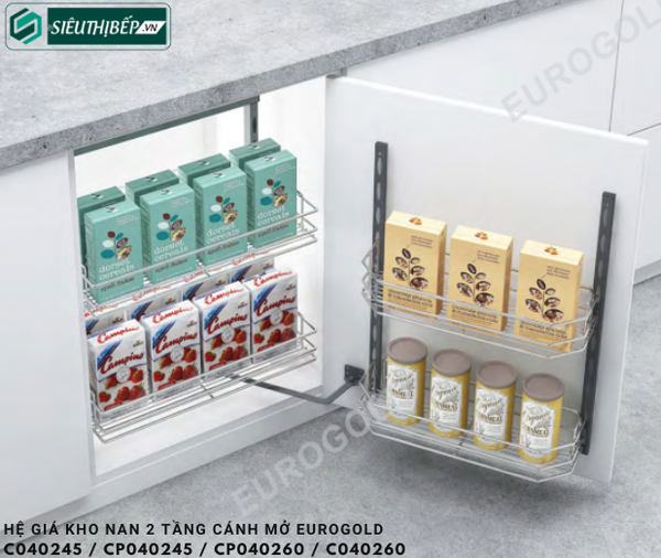 Hệ giá kho Eurogold C040245 / CP040245 / CP040260 / C040260 (Nan 2 tầng cánh mở)