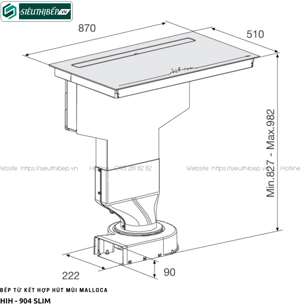 Bếp từ kết hợp hút mùi Malloca HIH - 904 SLIM (Made in Italy)