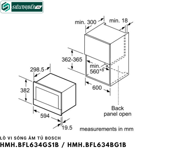 Lò vi sóng Bosch HMH BFL634GS1B / HMH BFL634GB1B - Serie 8 (21 Lít - Âm tủ)