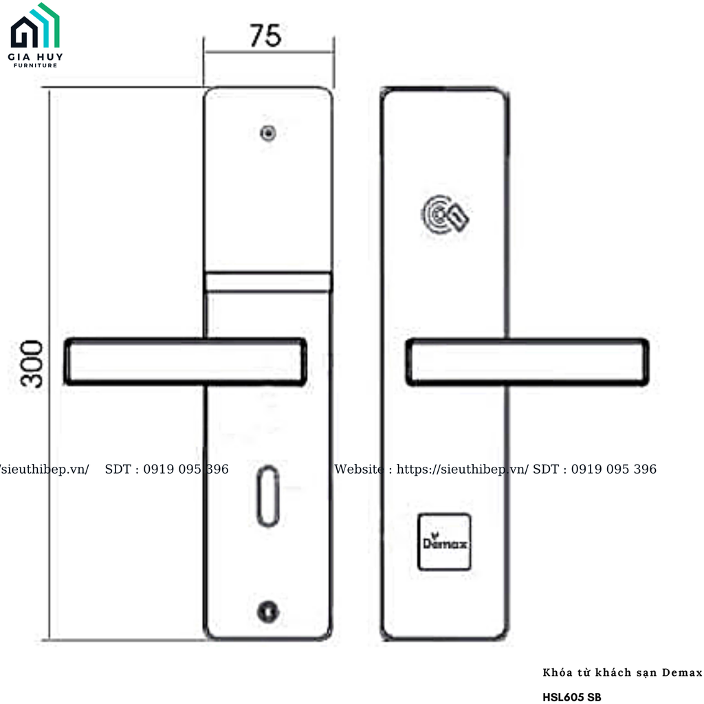 Khóa từ khách sạn Demax HSL605 SB (Đen viền vàng / Đen viền bạc)
