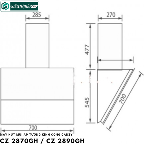 Máy hút mùi Canzy CZ 2870GH / CZ 2890GH (Áp tường - kính cong)