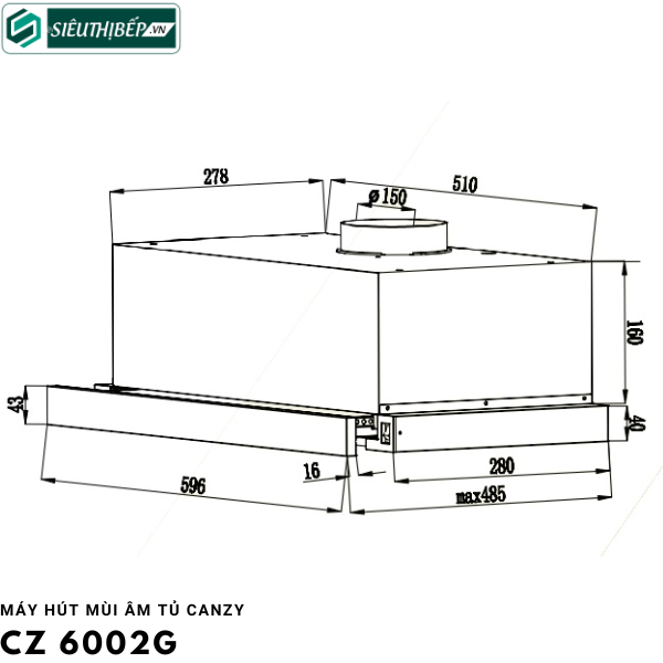 Máy hút mùi Canzy CZ 6002G (Âm tủ)