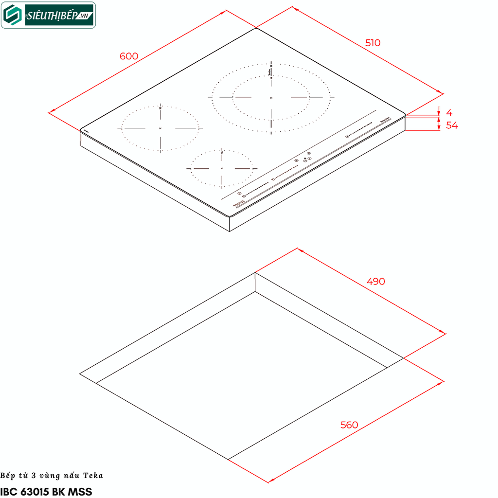 Bếp từ Teka IBC 63015 BK MSS (3 vùng nấu - Made in Turkey)