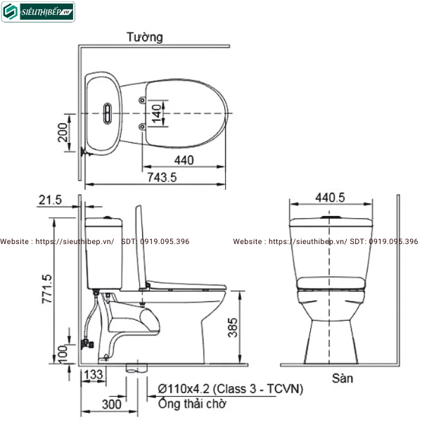 Bồn cầu 2 khối Inax C-306VAN (C306VAN) - Nắp Êm