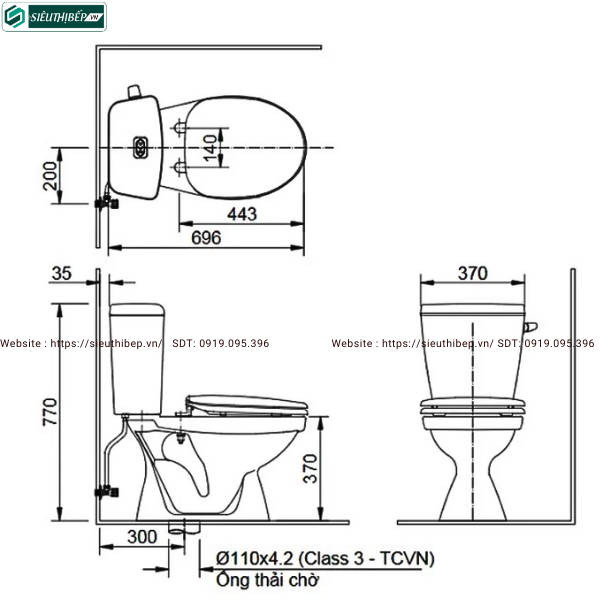 Bồn cầu 2 khối Inax C-117VA (C117VA) - Xả Gạt, Nắp Thường