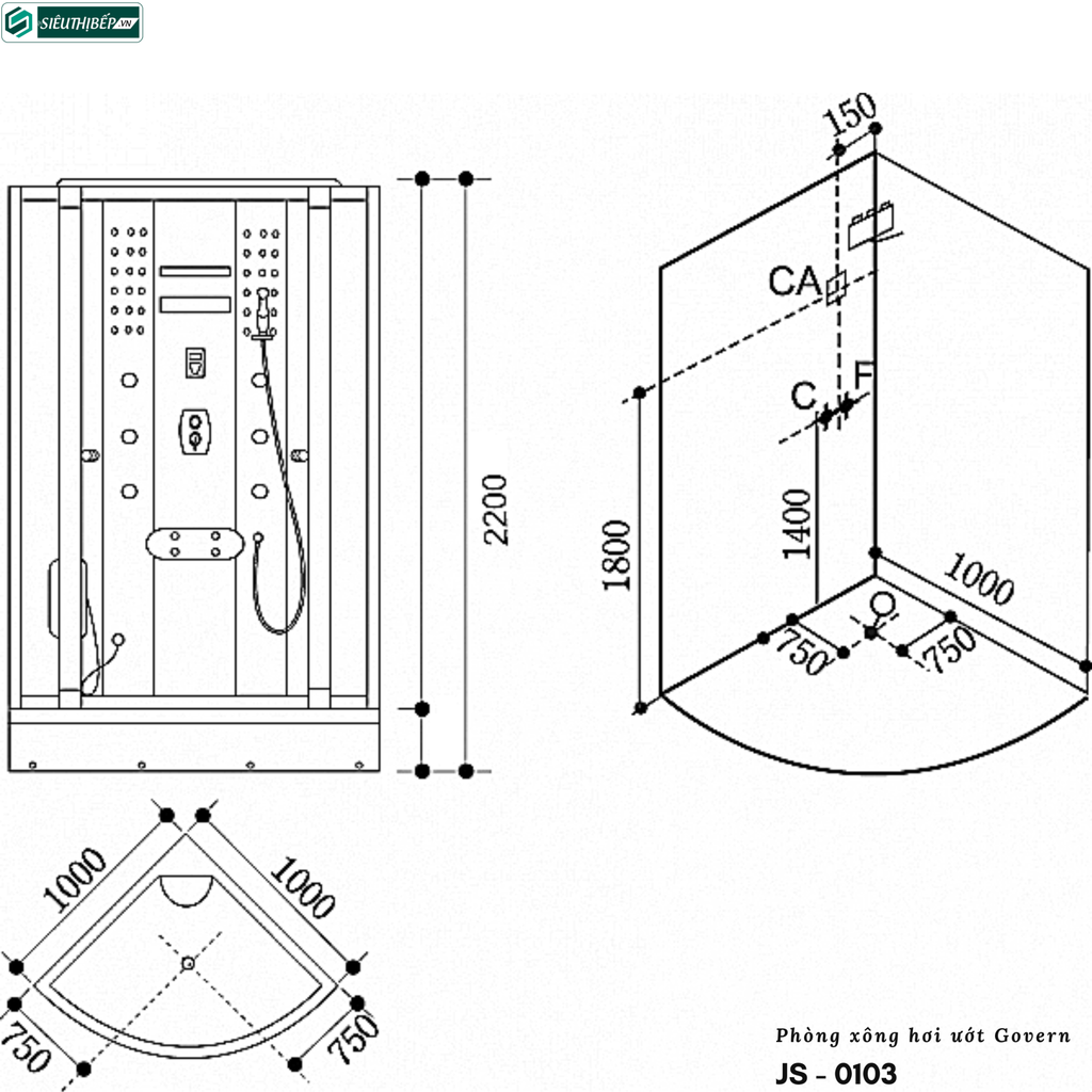 Phòng xông hơi ướt Govern JS - 0103 (Đế bồn massage)