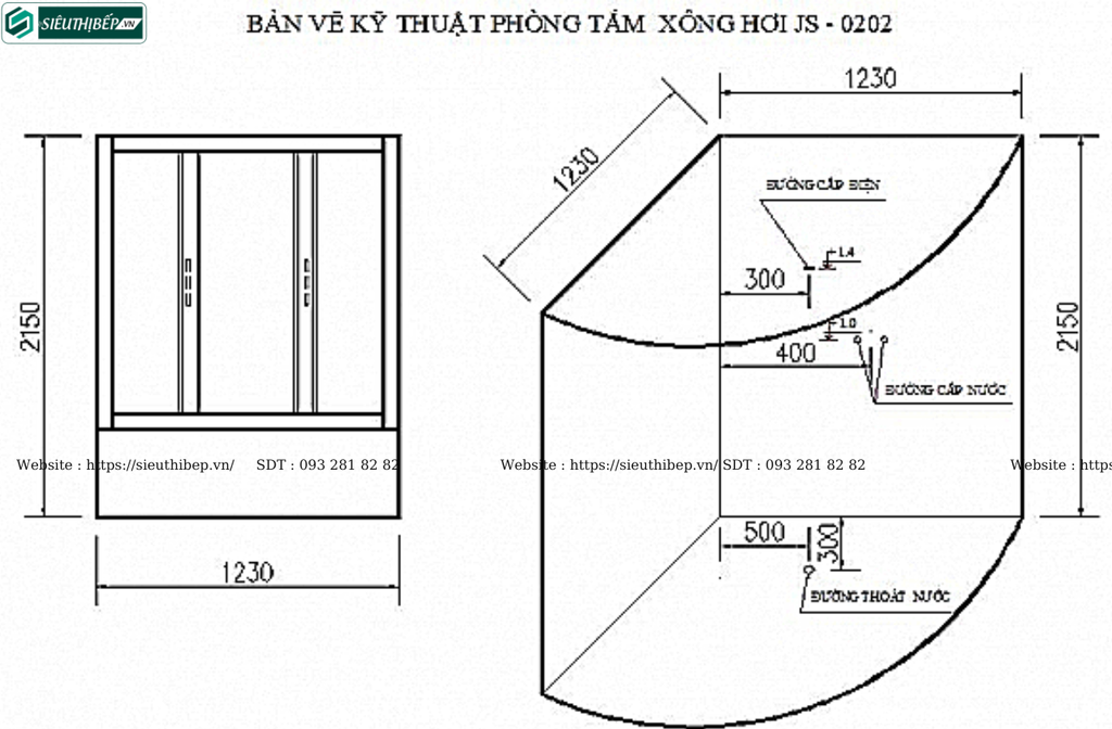 Phòng tắm xông hơi ướt Govern JS - 0202 (Bồn massage, sục khí ,đèn led)