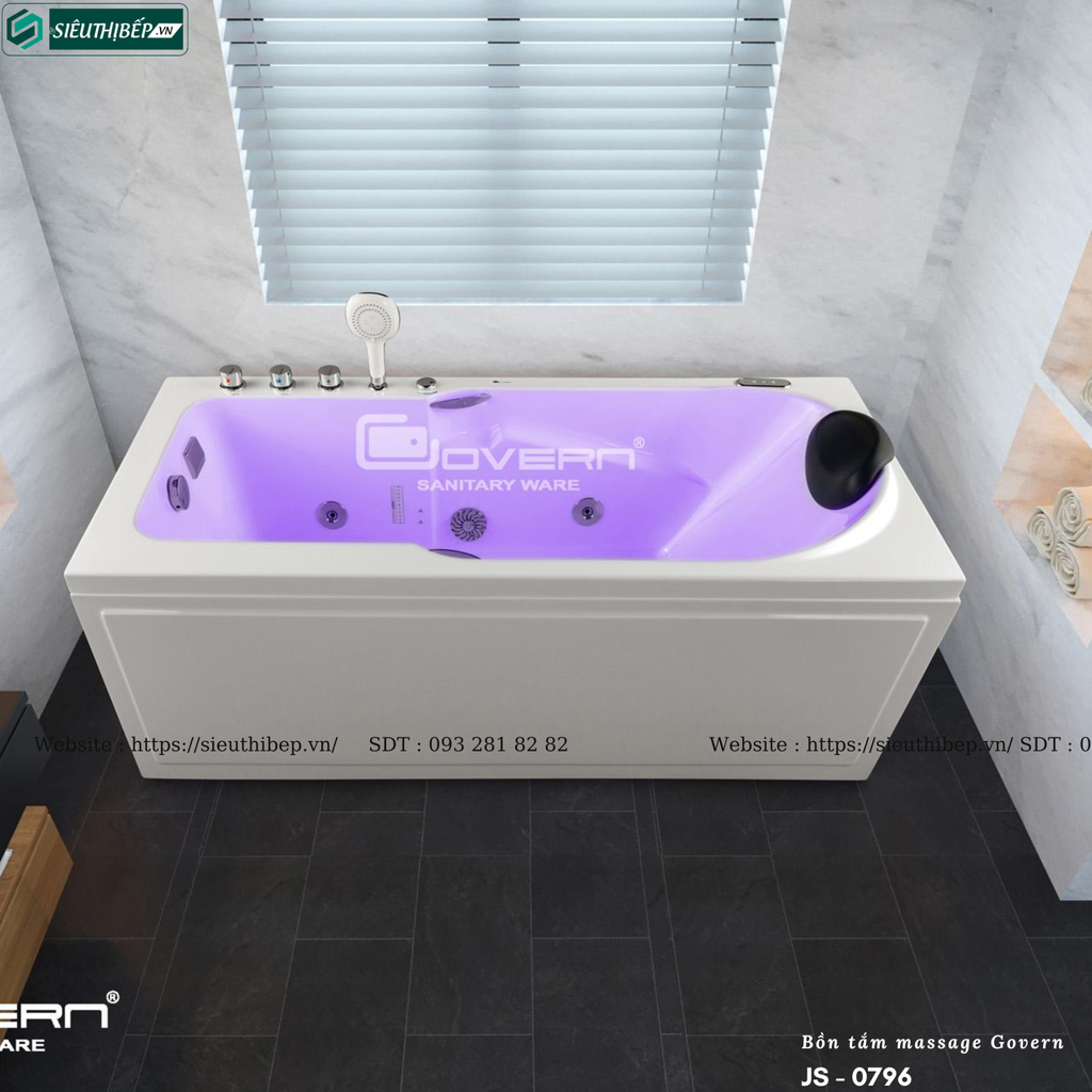 Bồn tắm massage Govern JS - 0796 (Bồn tắm massage, sục khí, đèn đổi màu)