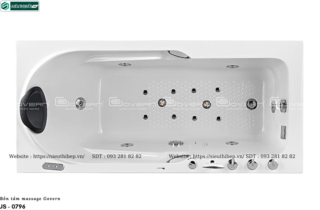 Bồn tắm massage Govern JS - 0796 (Bồn tắm massage, sục khí, đèn đổi màu)