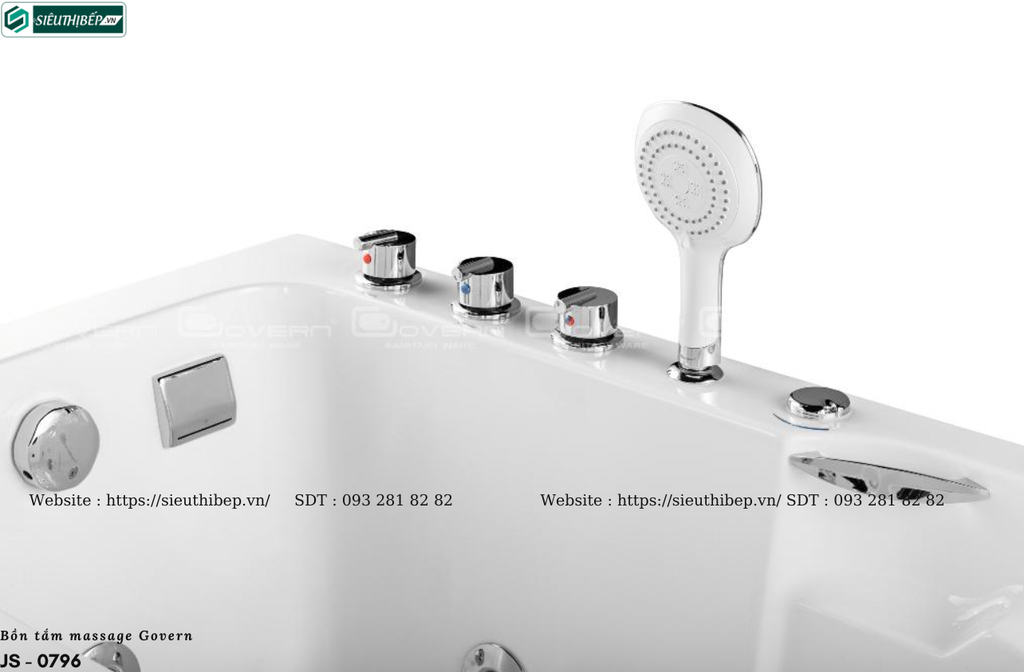 Bồn tắm massage Govern JS - 0796 (Bồn tắm massage, sục khí, đèn đổi màu)