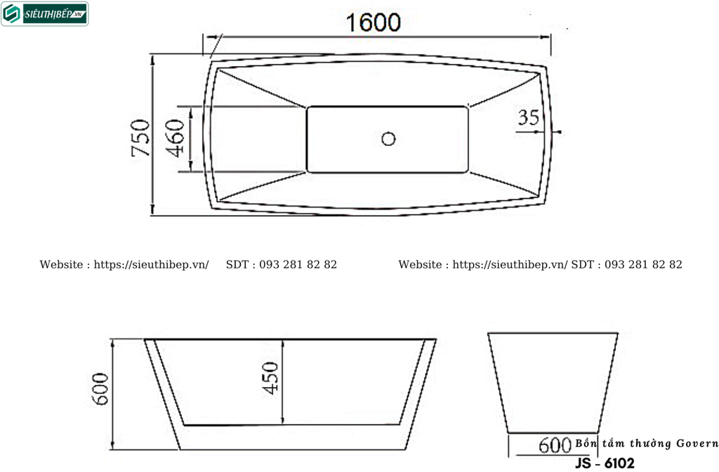 Bồn tắm Govern JS - 6102 (Bồn tắm nghệ thuật không bao gồm vòi sen)