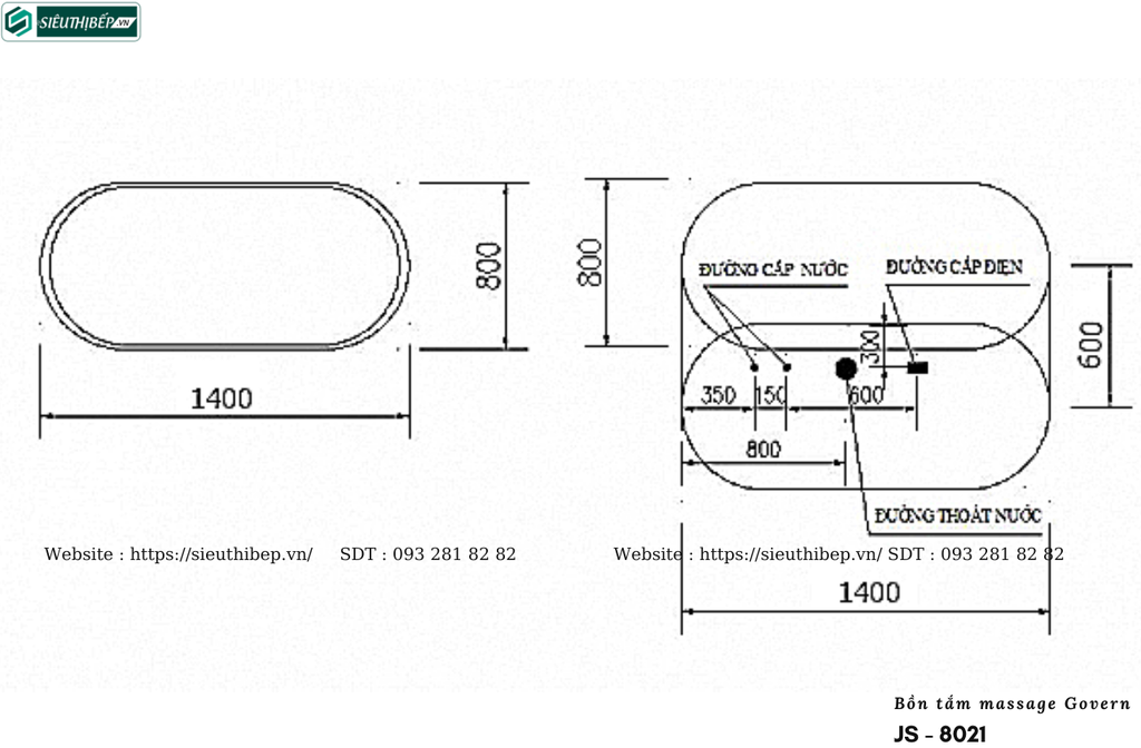 Bồn tắm massage Govern JS - 8021 (Bồn tắm trẻ em, sục khí, đèn đổi màu)