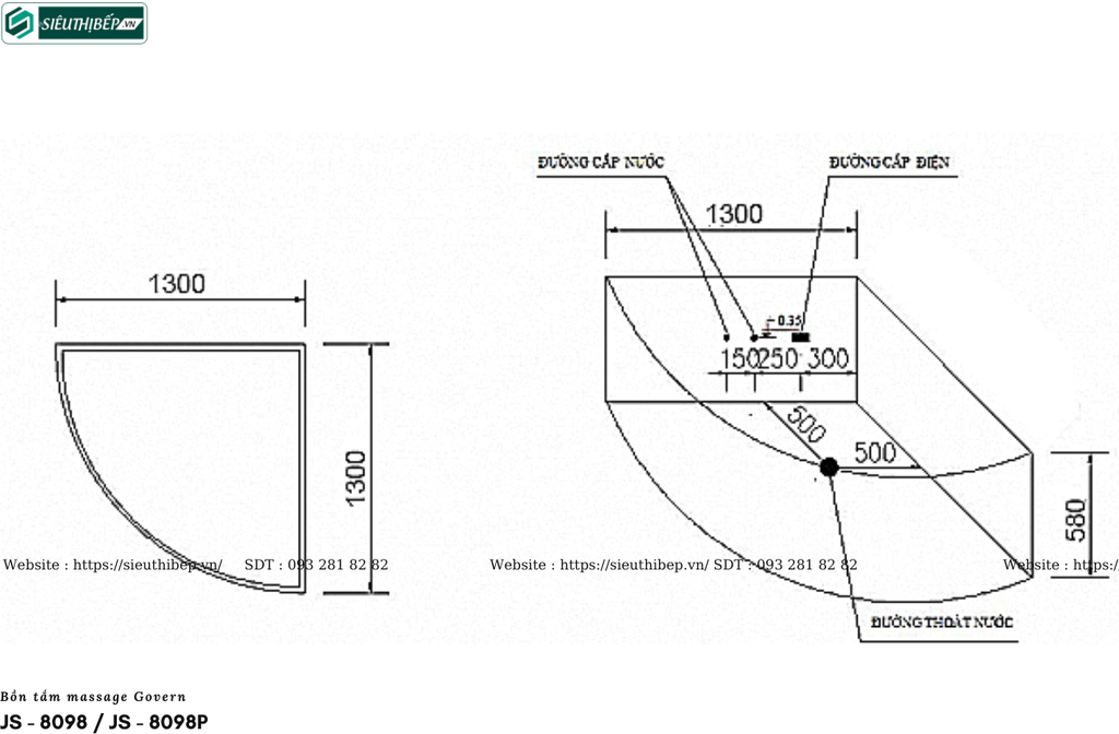 Bồn tắm massage Govern JS - 8098 / JS - 8098P (Bồn tắm massage, sục khí, đèn đổi màu)