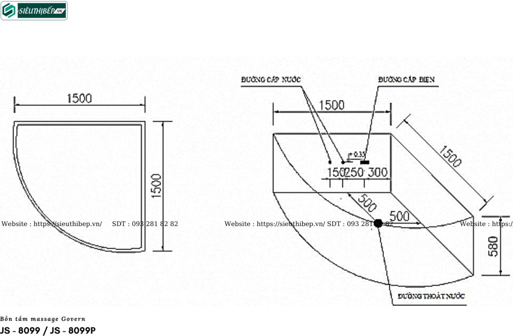 Bồn tắm massage Govern JS - 8099 / JS - 8099P  (Bồn tắm massage, sục khí, đèn đổi màu)