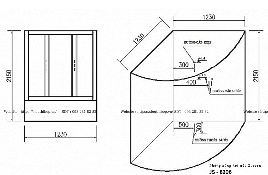 Phòng tắm xông hơi ướt Govern JS - 8208 (Bồn massage)