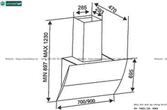Máy hút mùi Sevilla SV - 70K3 / SV - 90K3 (Áp tường - Kính vát)