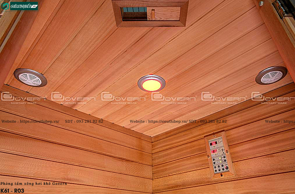Phòng tắm xông hơi khô Govern K61 - R03 (Xông khô hồng ngoại, đế thấp, gỗ sồi đỏ)