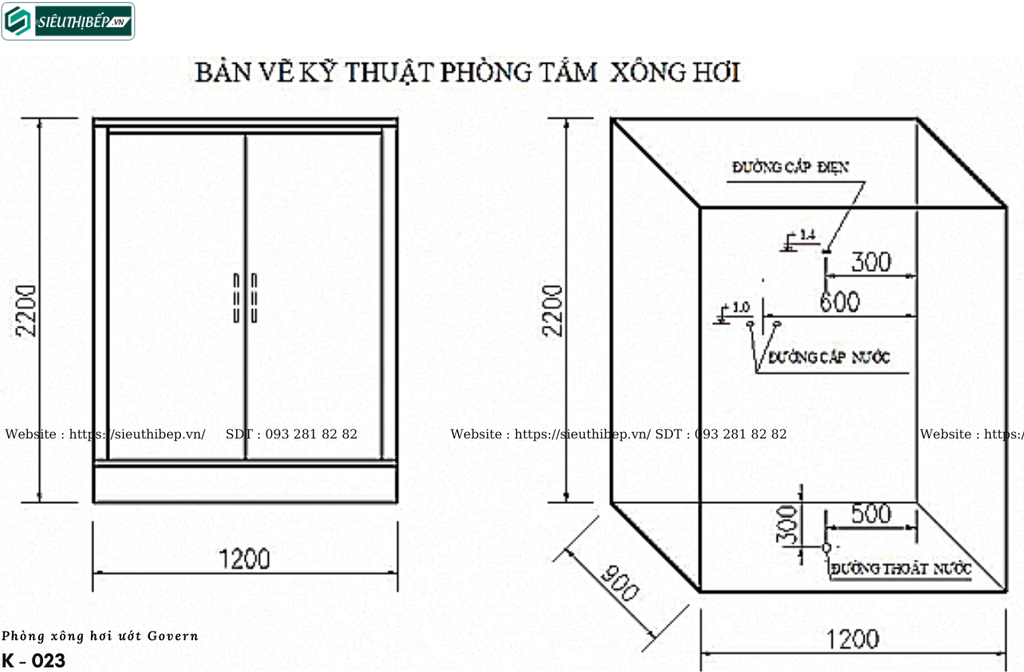 Phòng tắm xông hơi ướt Govern K - 023 (Đế thấp)