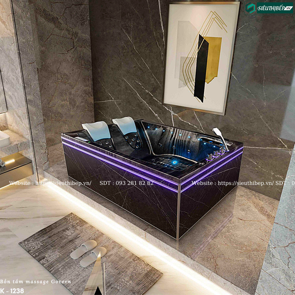 Bồn tắm massage Govern K - 1238 (Bồn vân đá đen Massage, sục khí, đèn led)