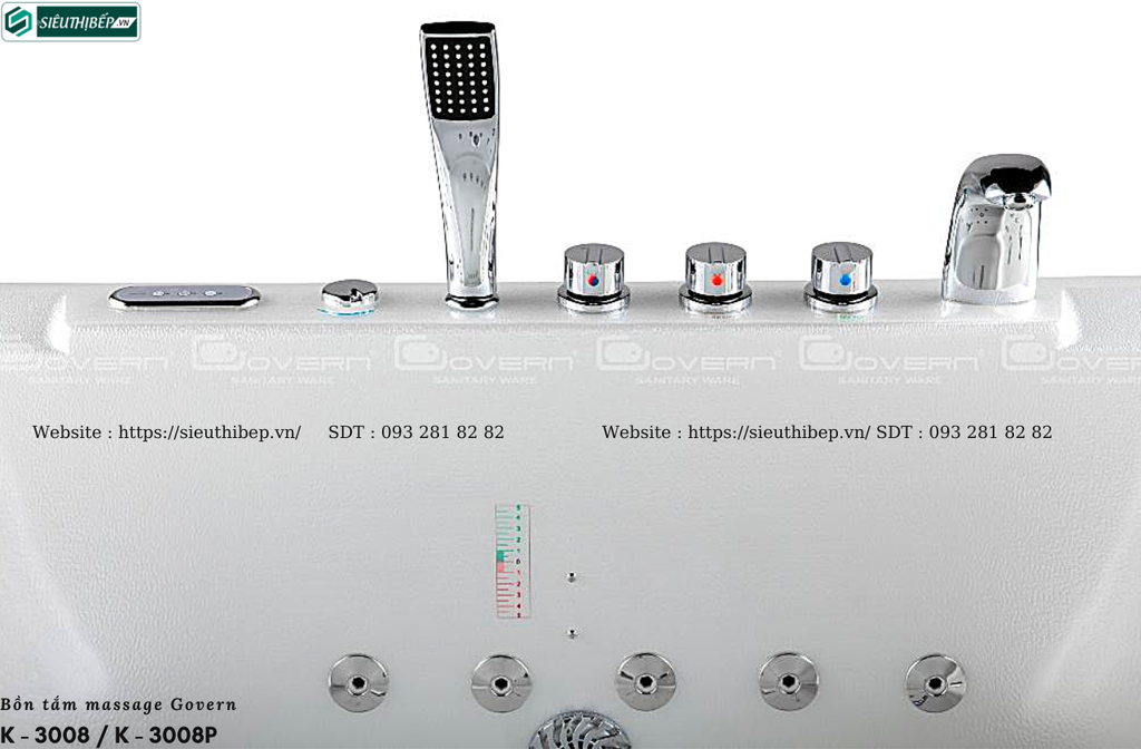 Bồn tắm massage Govern K - 3008 / K - 3008P (Bồn tắm Massage, sục khí, đèn đa sắc / ngọc trai)