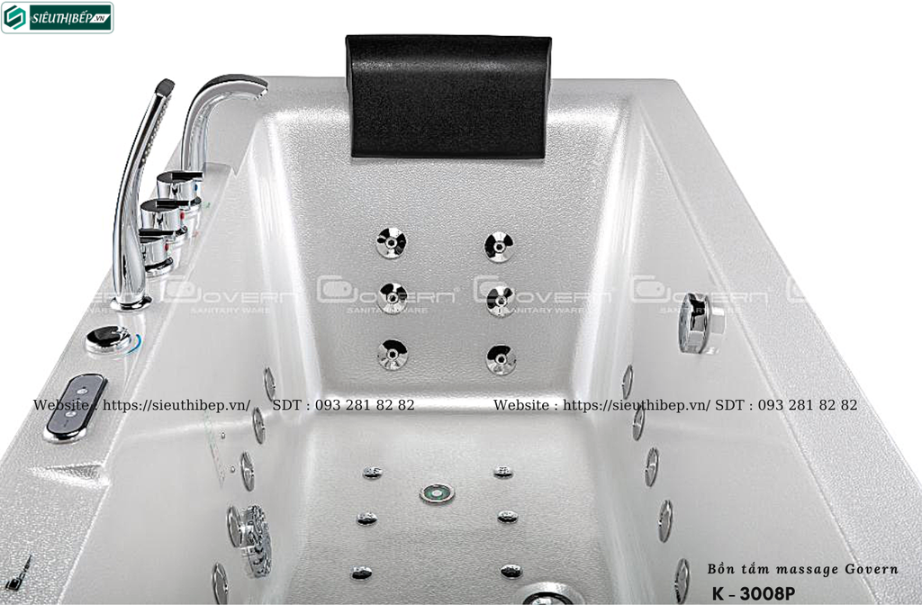 Bồn tắm massage Govern K - 3008 / K - 3008P (Bồn tắm Massage, sục khí, đèn đa sắc / ngọc trai)