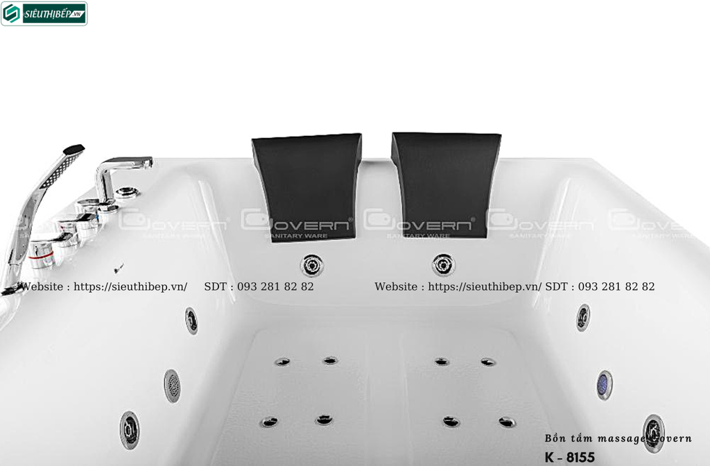 Bồn tắm massage Govern K - 8155 (Bồn tắm vuông massage, sục khí, đèn led)