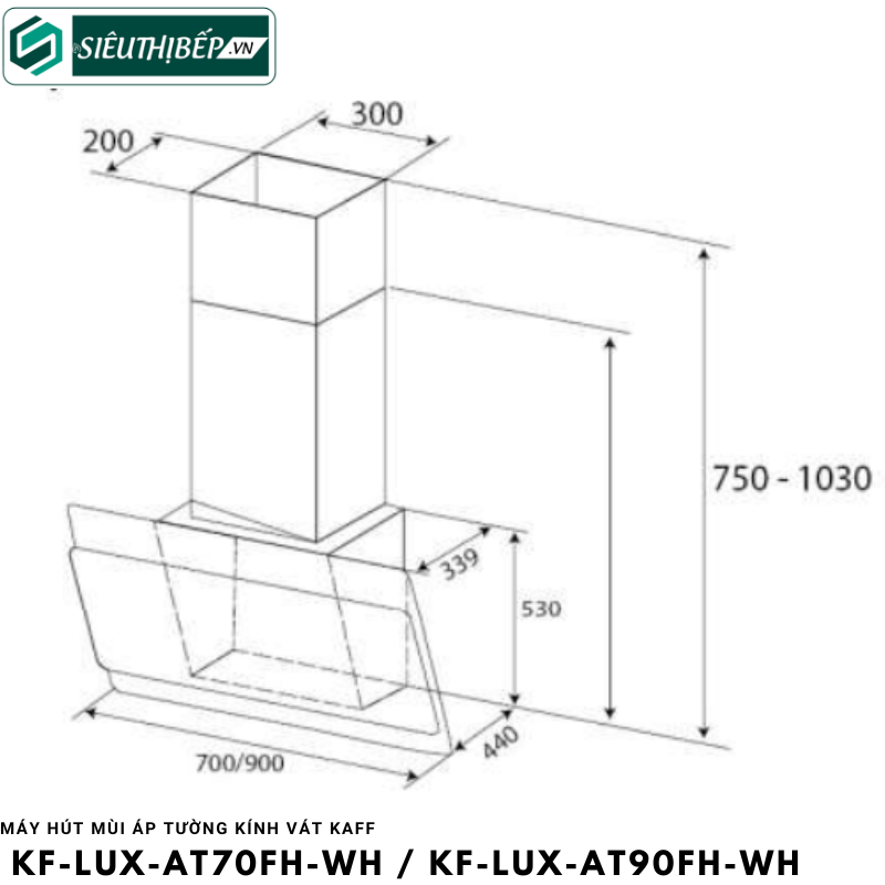 Máy hút mùi Kaff KF - LUX AT70FH-WH / KF LUX AT90FH-WH (Áp tường kính vát)