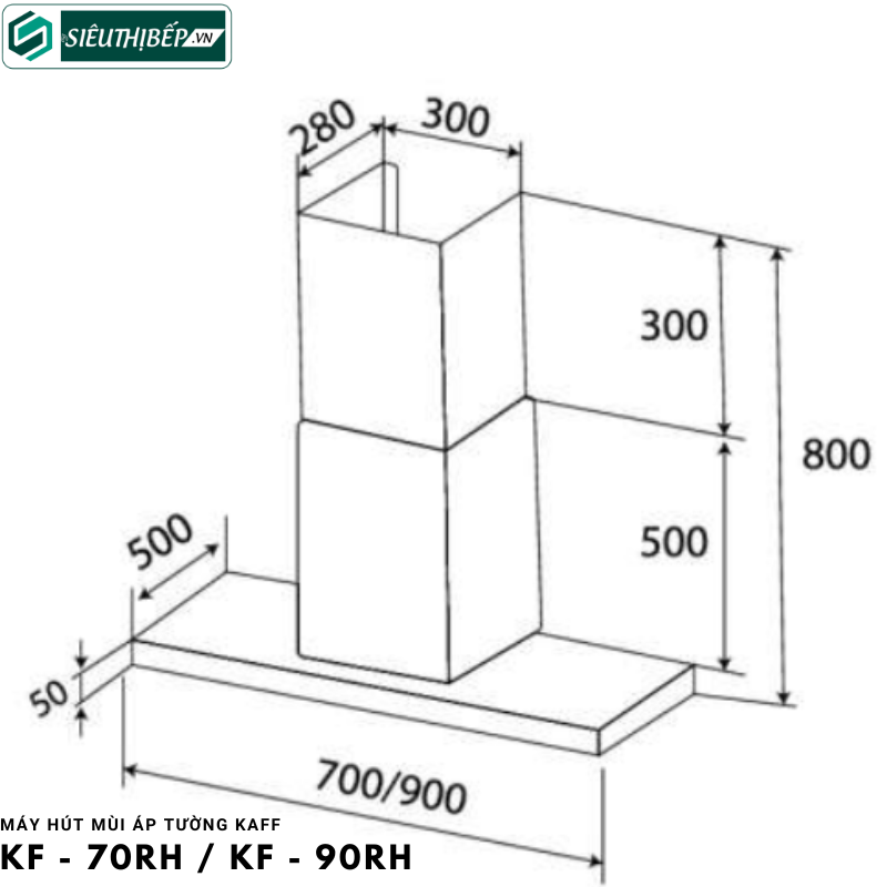 Máy hút mùi đảo kaff KF - 70RH / KF - 90RH (Treo độc lập - Chữ T)