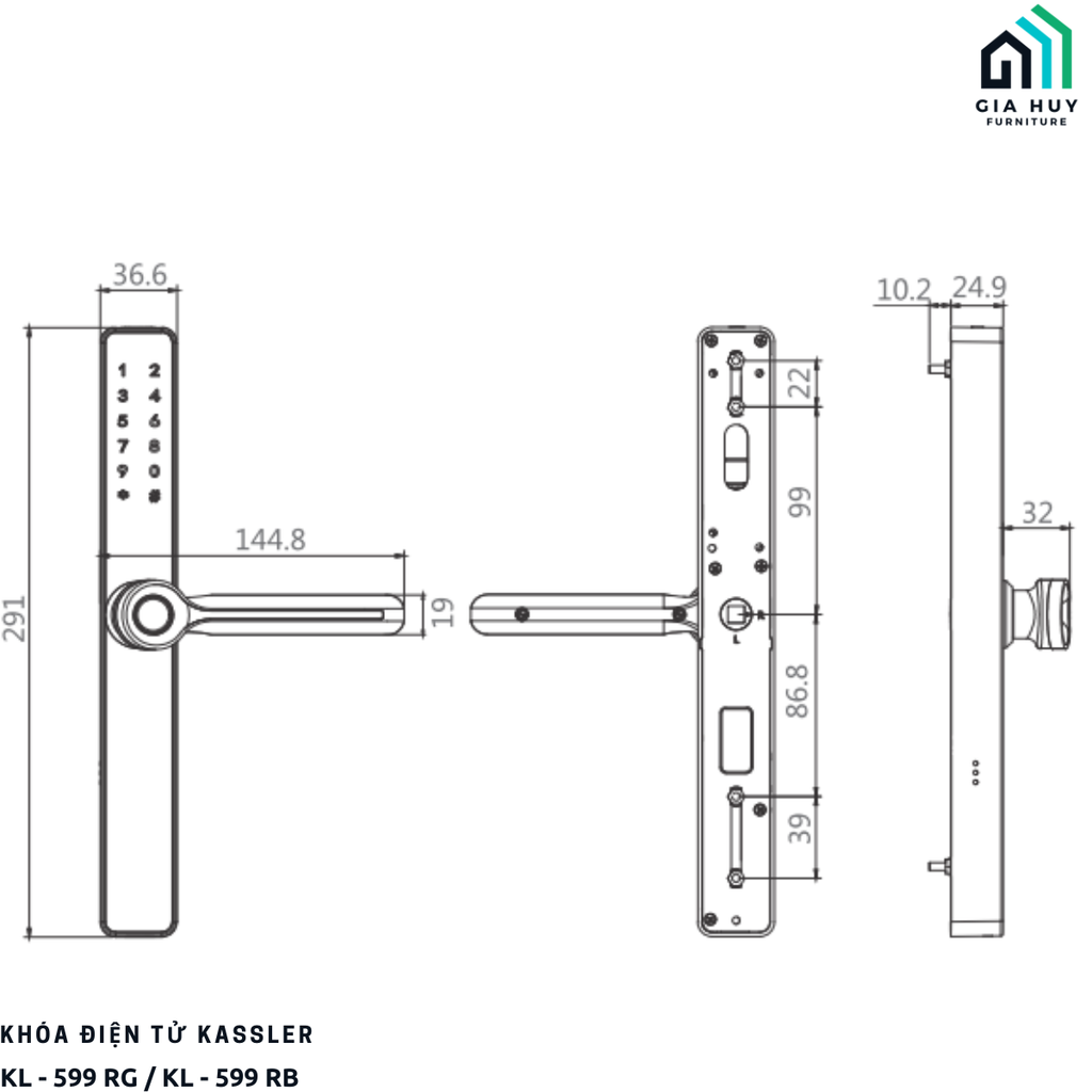 Khóa điện tử Kassler KL - 599 RG / KL - 599 RB mở khóa bằng APP Wiffi điện thoại thông minh