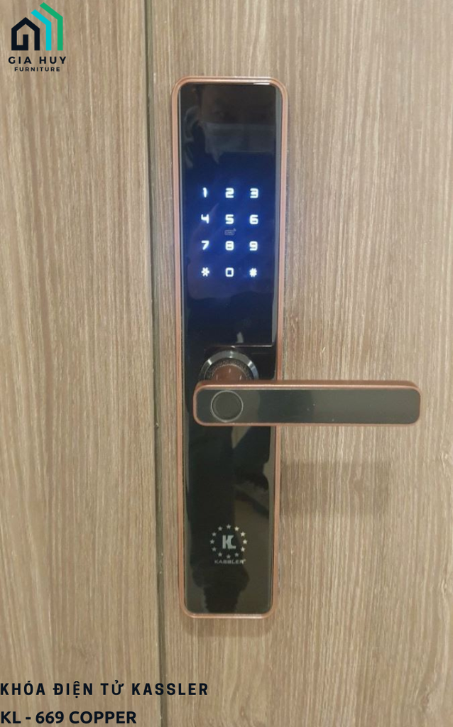 Khóa điện tử Kassler KL - 669 COPPER / KL - 669 BLACK mở khóa bằng APP điện thoại thông minh