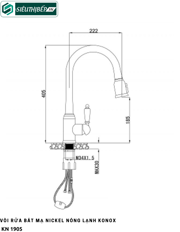 Vòi rửa bát Konox KN 1905 (Mạ Nickel nóng lạnh)