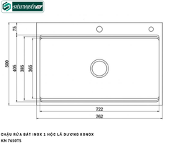 Chậu rửa bát Konox KN 7650TS (Inox 1 hộc lắp dương)