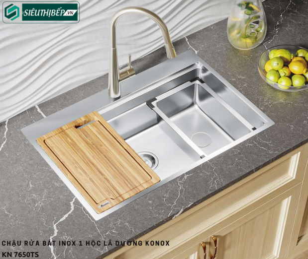 Chậu rửa bát Konox KN 7650TS (Inox 1 hộc lắp dương)