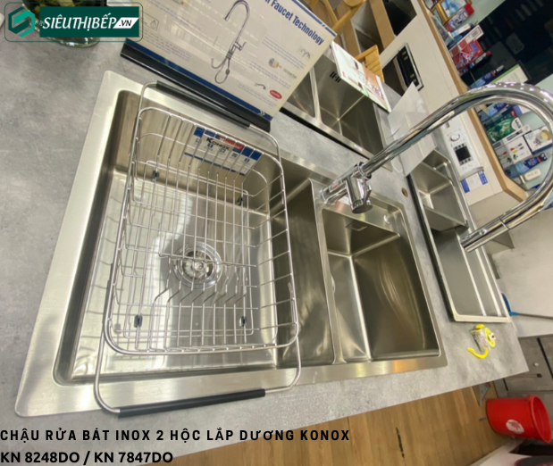 Chậu rửa bát Konox KN 8248DO / KN 7847DO (Inox 2 hộc lắp dương)