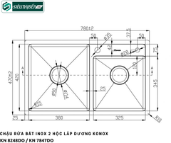 Chậu rửa bát Konox KN 8248DO / KN 7847DO (Inox 2 hộc lắp dương)