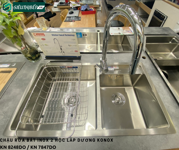 Chậu rửa bát Konox KN 8248DO / KN 7847DO (Inox 2 hộc lắp dương)