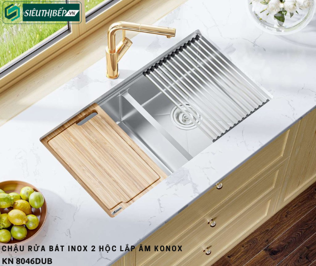 Chậu rửa bát Konox KN 8046DUB (inox 2 hộc đều)